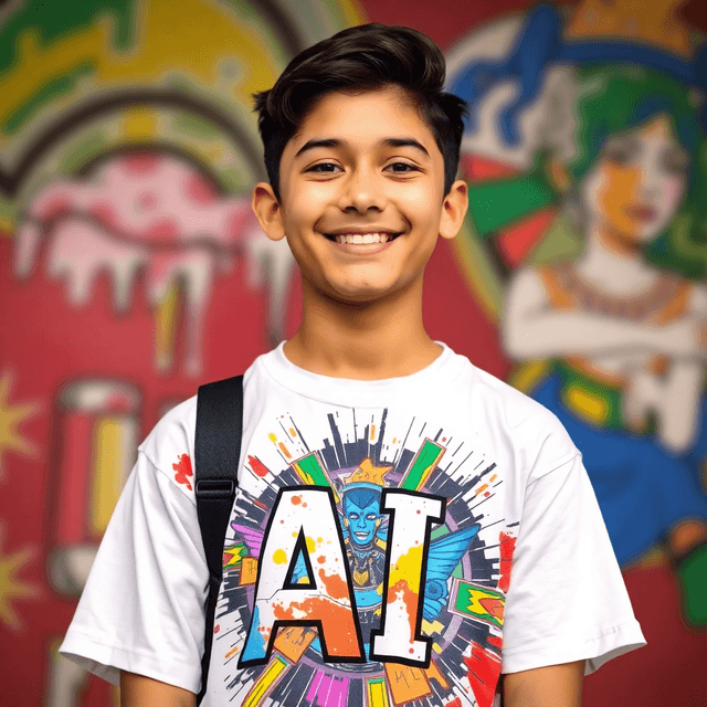 Colorful AI art t-shirt lifestyle